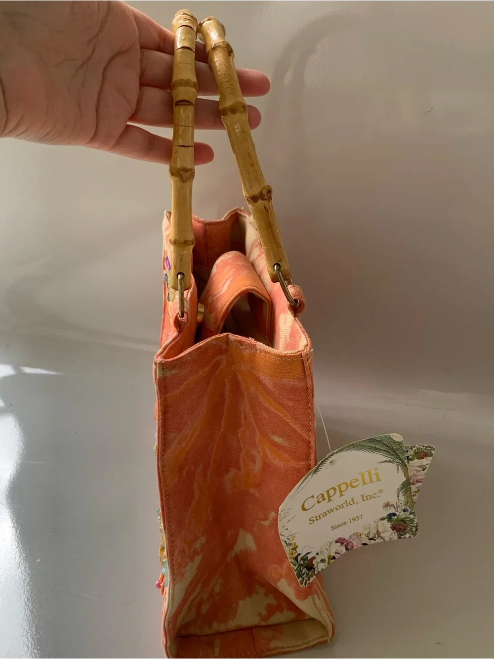Capelli of New York Coral Sequin Fairy Bamboo-Handle Shoulder Bag